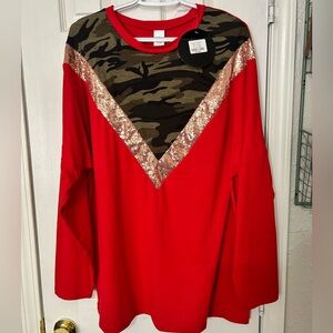 Sunshine & Rodeos Red Camouflage Sequin Women's Top